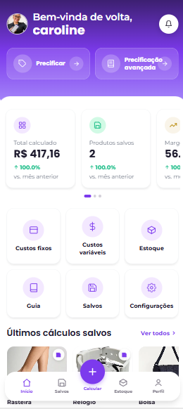 Tela inicial do Precifique